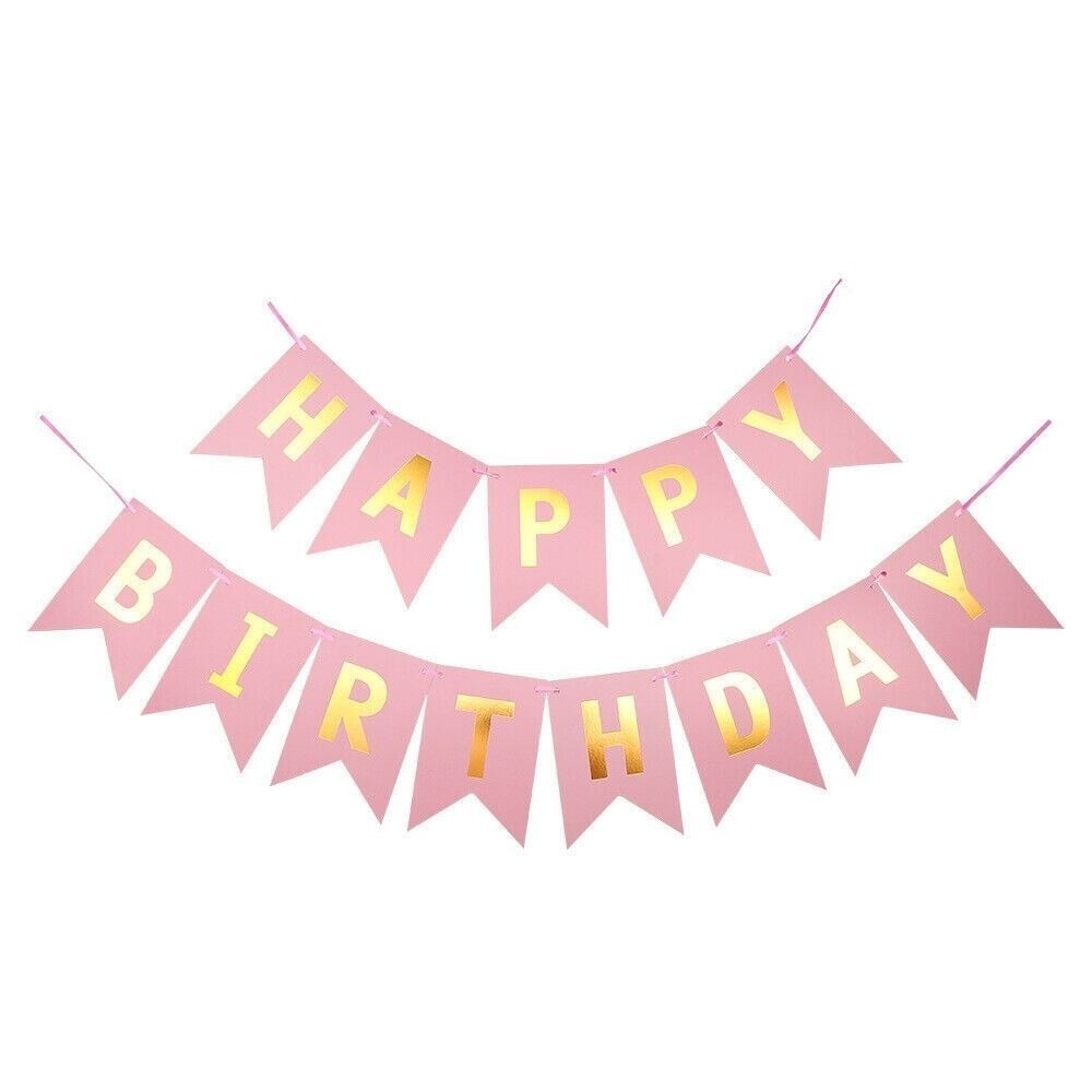 Pink & Gold Happy Birthday Backdrop Banner for Party Decor